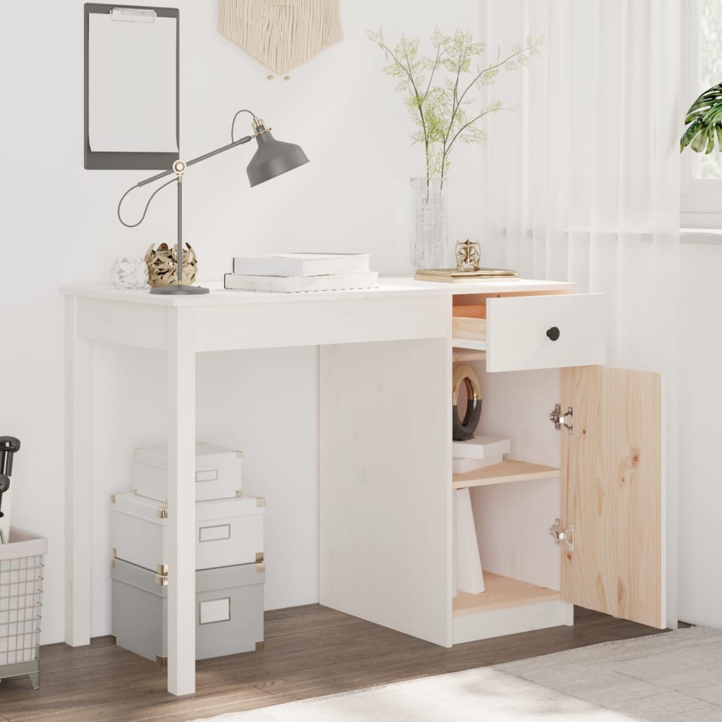 Bureau 100x50x75 cm massief grenenhout wit Bureaus | Creëer jouw Trendy Thuis | Gratis bezorgd & Retour | Trendy.nl