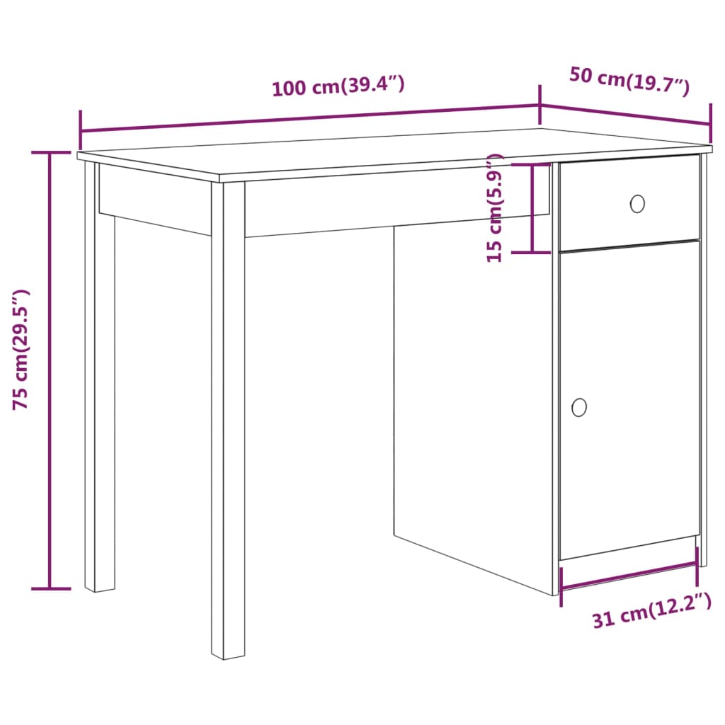 Bureau 100x50x75 cm massief grenenhout wit Bureaus | Creëer jouw Trendy Thuis | Gratis bezorgd & Retour | Trendy.nl