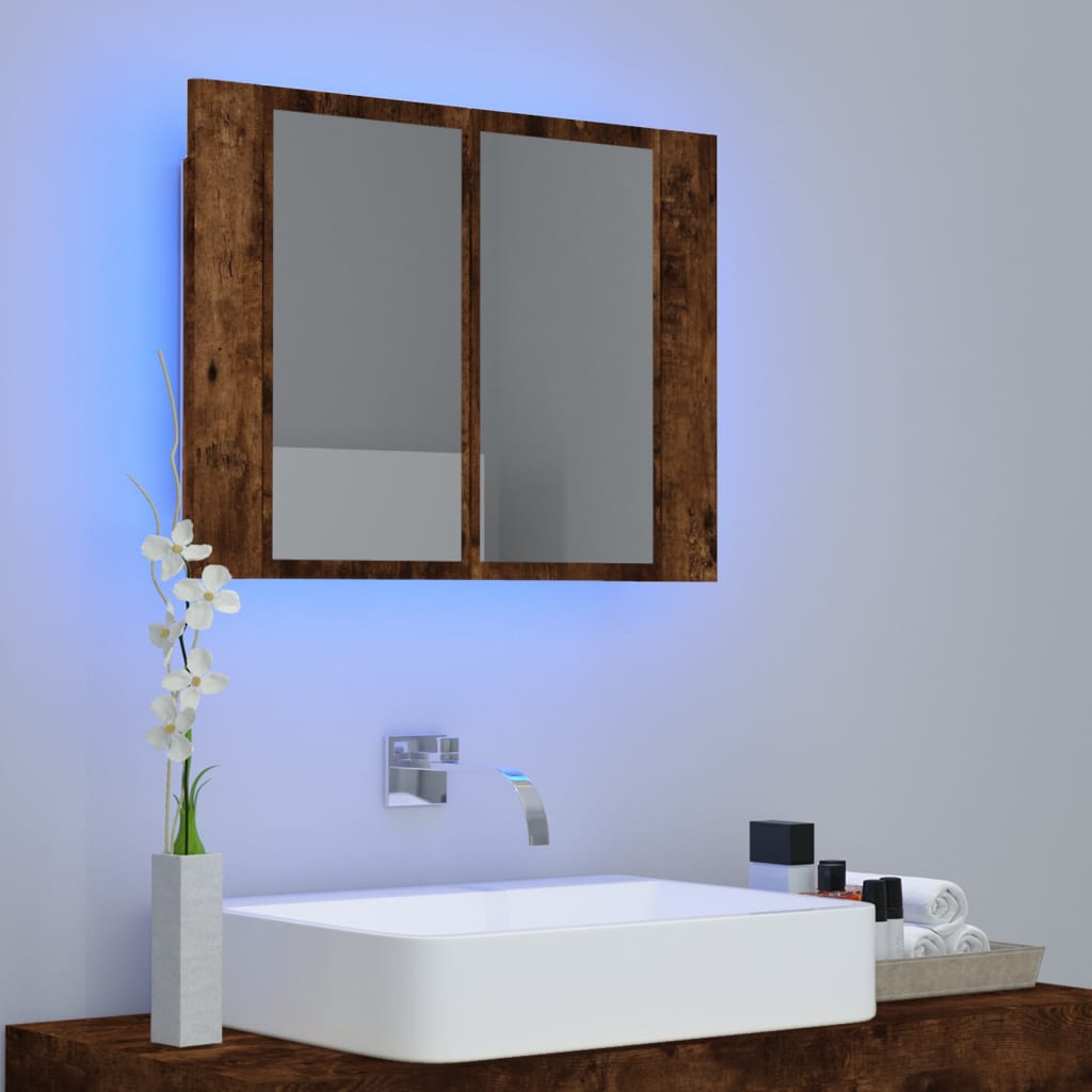 Spiegelkast LED 60x12x45 cm bewerkt hout gerookt eikenkleurig