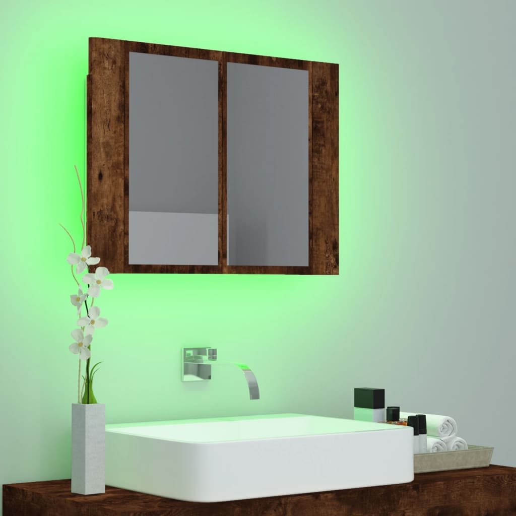 Spiegelkast LED 60x12x45 cm bewerkt hout gerookt eikenkleurig
