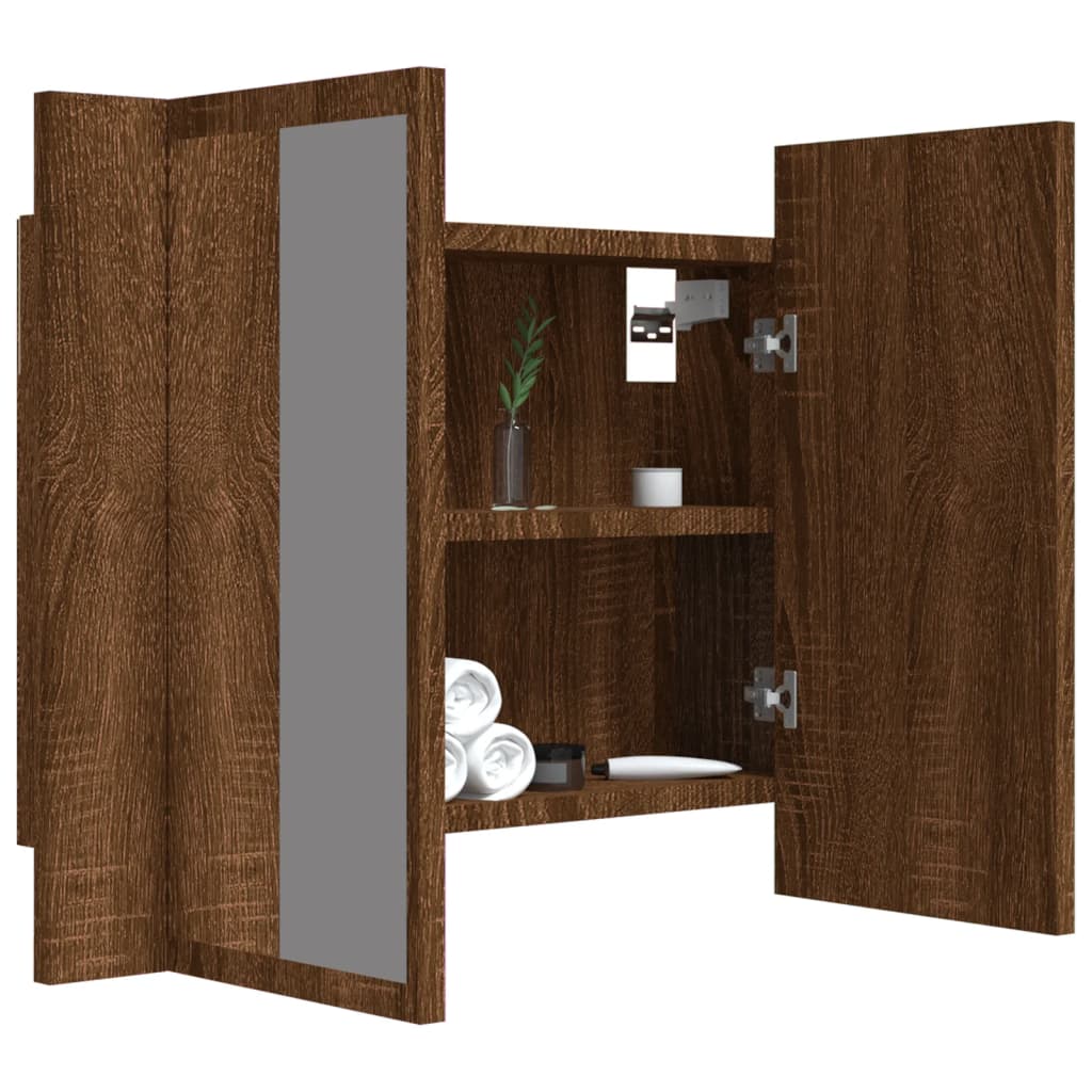 Spiegelkast LED 60x12x45 cm bewerkt hout bruin eikenkleur Badkamerkaptafels | Creëer jouw Trendy Thuis | Gratis bezorgd & Retour | Trendy.nl