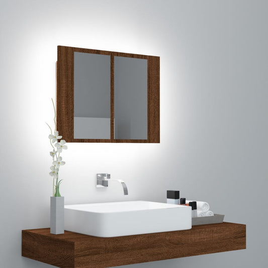 Spiegelkast LED 60x12x45 cm bewerkt hout bruin eikenkleur Badkamerkaptafels | Creëer jouw Trendy Thuis | Gratis bezorgd & Retour | Trendy.nl