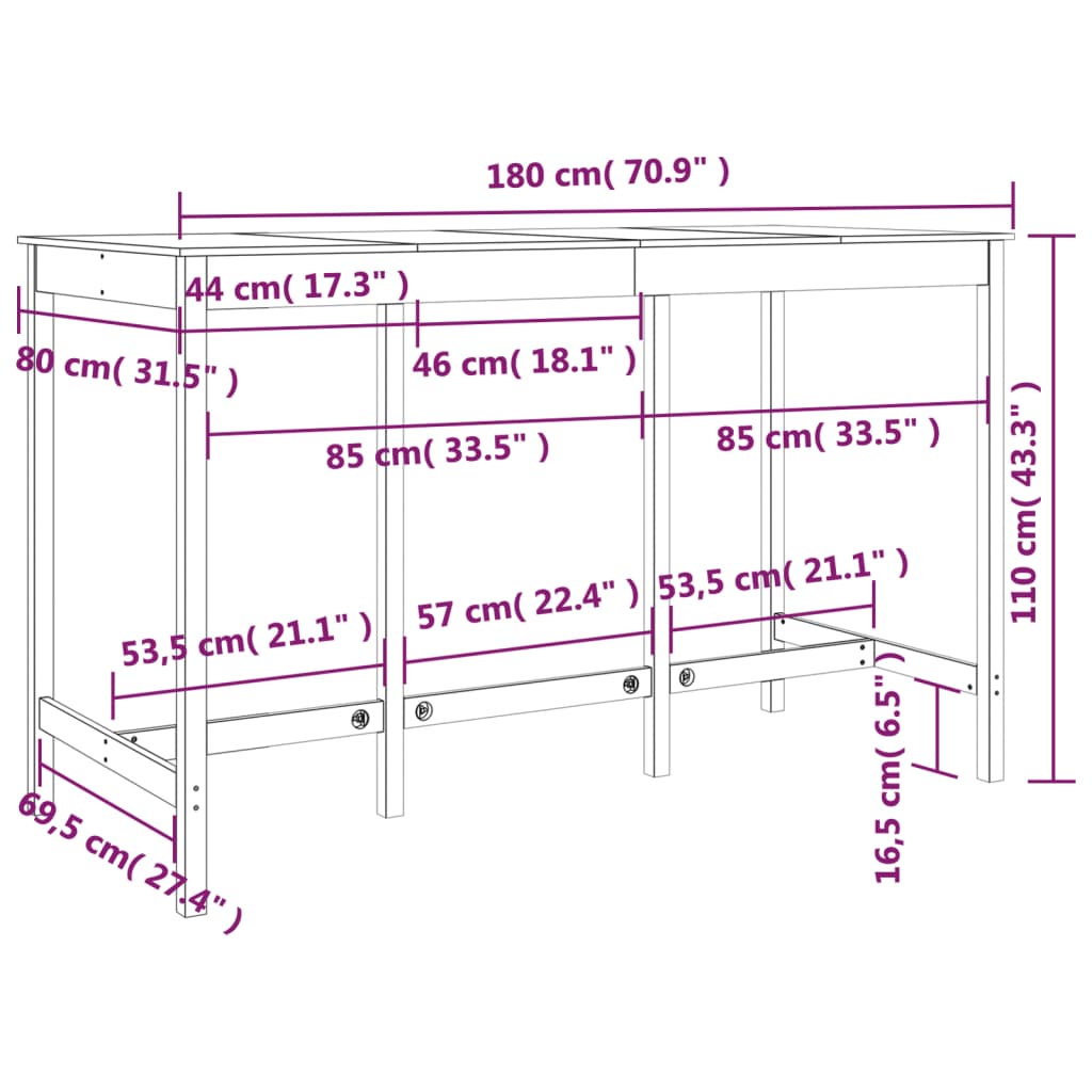 Trendy Bartafel 180x80x110 cm massief grenenhout wit Eettafels | Creëer jouw Trendy Thuis | Gratis bezorgd & Retour | Trendy.nl