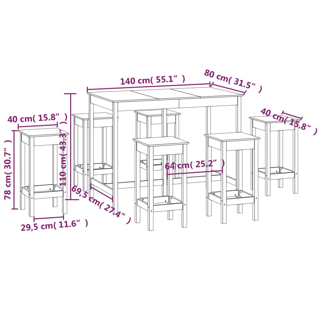 7-delige Barset massief grenenhout wit Eetkamersets | Creëer jouw Trendy Thuis | Gratis bezorgd & Retour | Trendy.nl