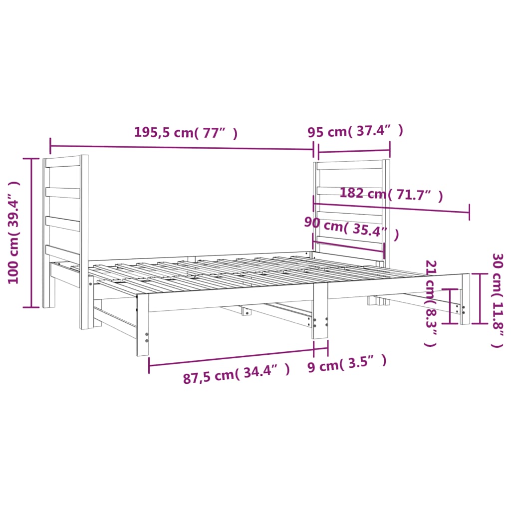 Slaapbank uitschuifbaar massief grenenhout 2x(90x190) cm Bedden & bedframes | Creëer jouw Trendy Thuis | Gratis bezorgd & Retour | Trendy.nl