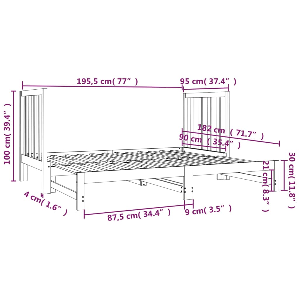 Slaapbank uitschuifbaar massief grenenhout 2x(90x190) cm Bedden & bedframes | Creëer jouw Trendy Thuis | Gratis bezorgd & Retour | Trendy.nl