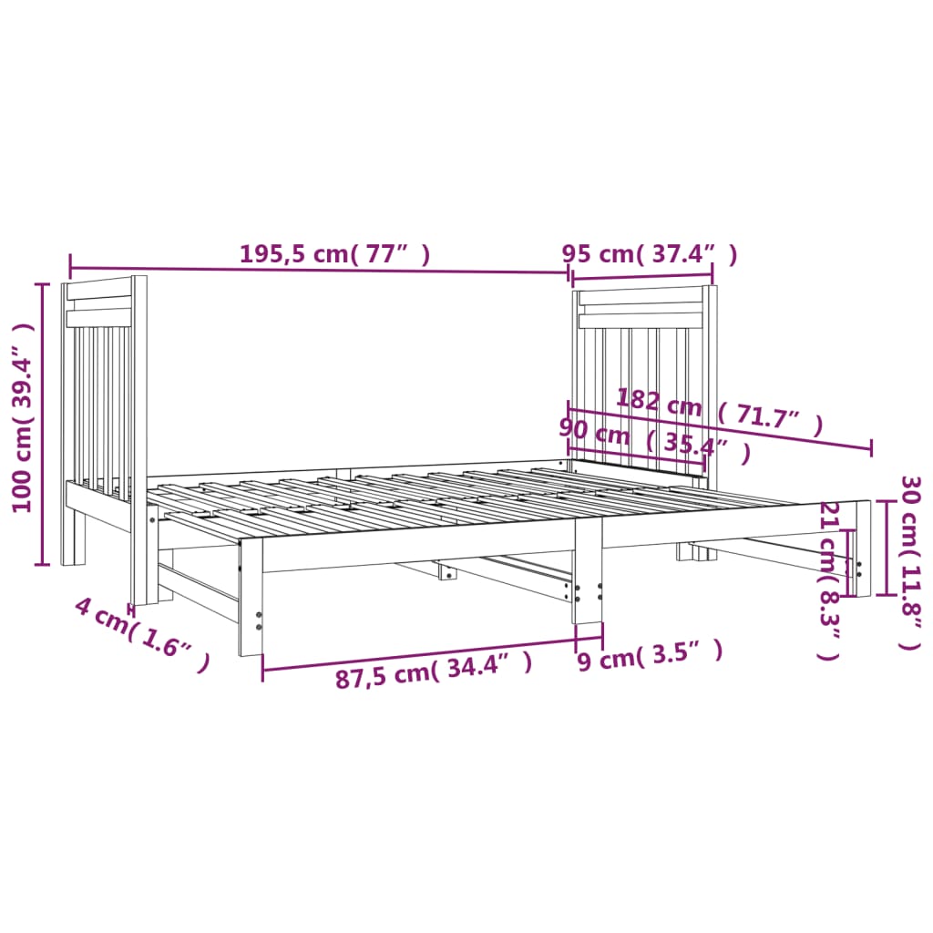 Slaapbank uitschuifbaar massief grenenhout 2x(90x190) cm Bedden & bedframes | Creëer jouw Trendy Thuis | Gratis bezorgd & Retour | Trendy.nl