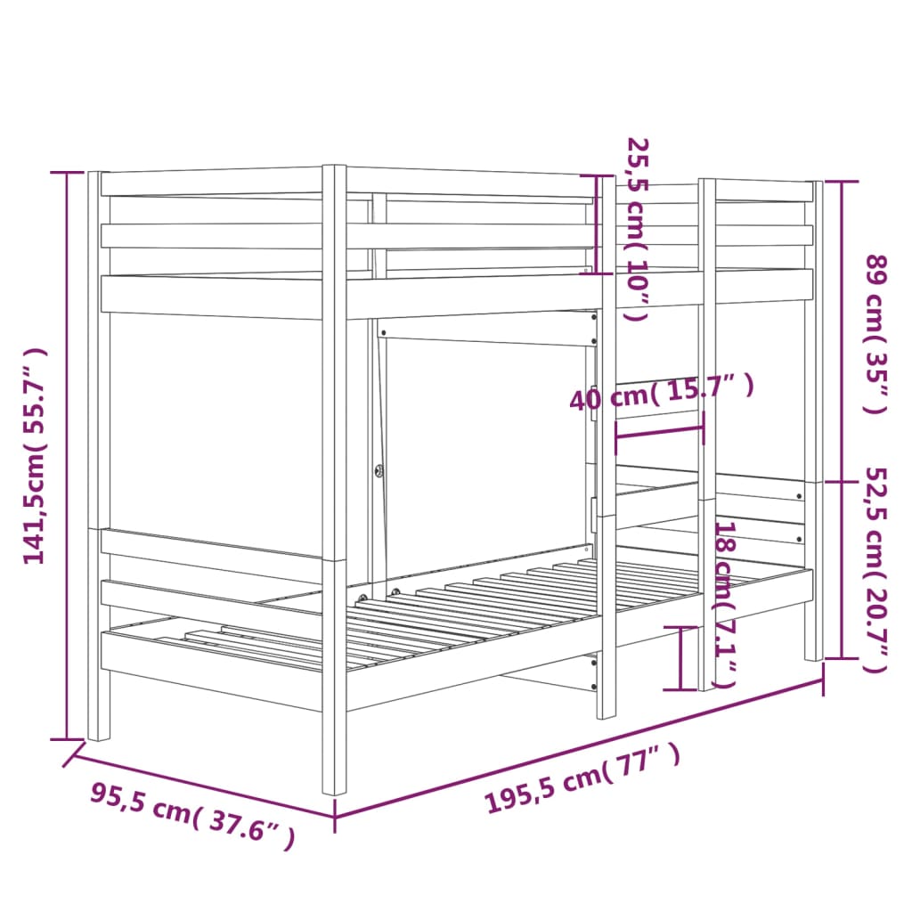 Stapelbed massief grenenhout 90x190 cm Bedden & bedframes | Creëer jouw Trendy Thuis | Gratis bezorgd & Retour | Trendy.nl