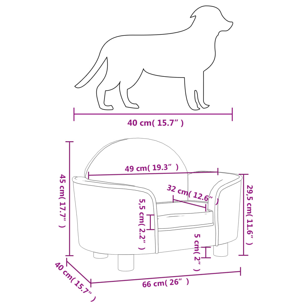 Hondenmand 66x40x45 cm fluweel zwart