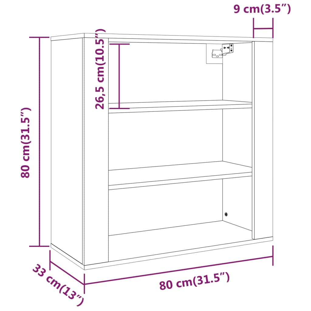 Wandkast 80x33x80 cm bewerkt hout sonoma eikenkleurig