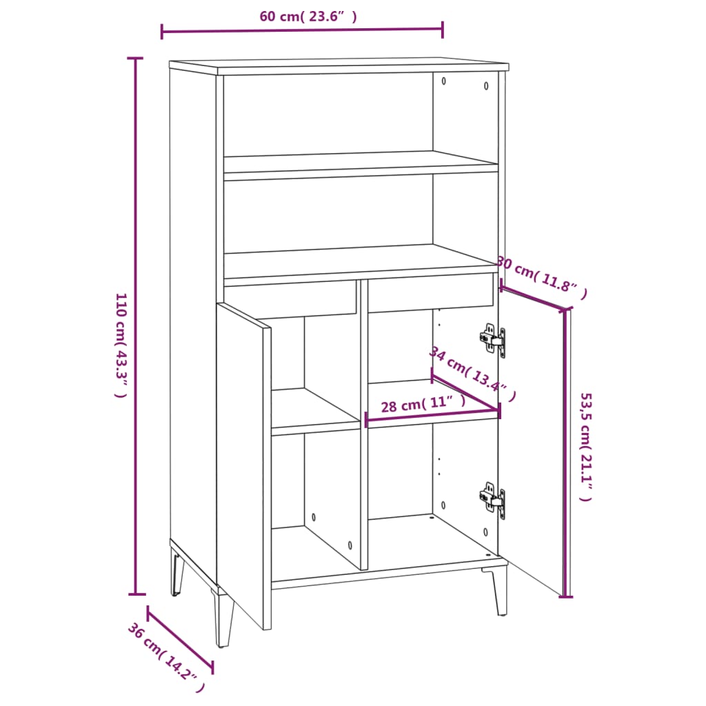 Hoge kast 60x36x110 cm bewerkt hout zwart Dressoirs & buffetkasten | Creëer jouw Trendy Thuis | Gratis bezorgd & Retour | Trendy.nl