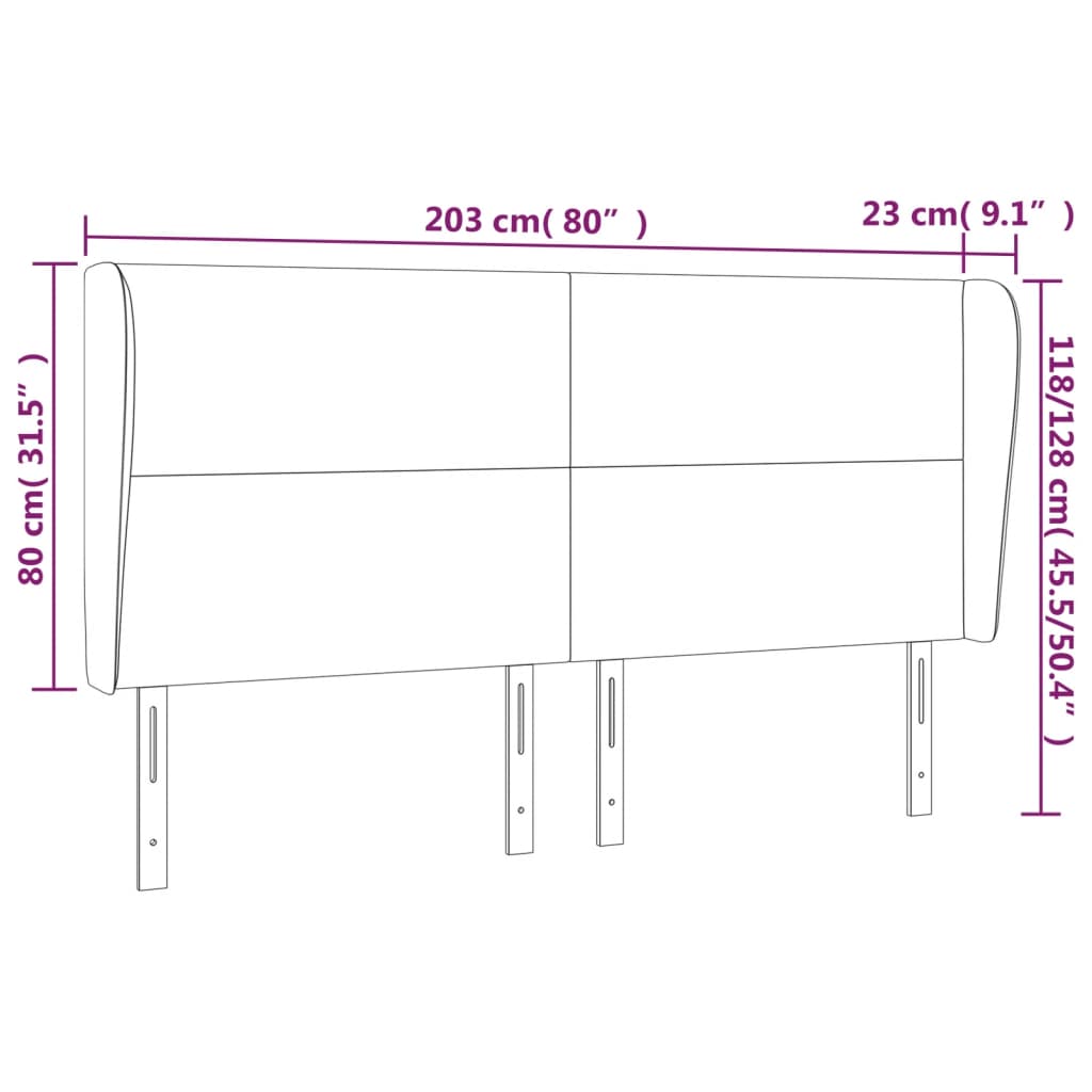 Hoofdbord met randen 203x23x118/128 cm stof lichtgrijs Hoofdborden en voetborden | Creëer jouw Trendy Thuis | Gratis bezorgd & Retour | Trendy.nl