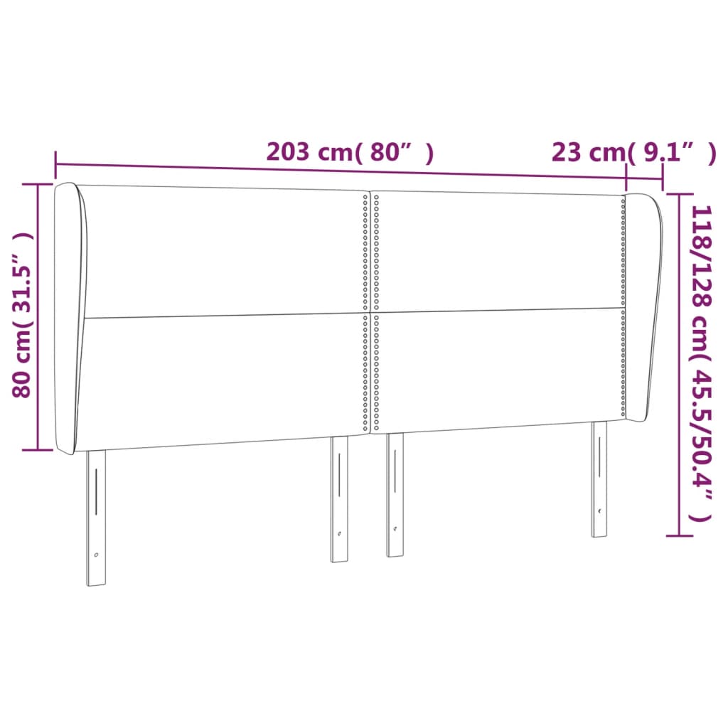 Hoofdbord met randen 203x23x118/128 cm stof crèmekleurig Hoofdborden en voetborden | Creëer jouw Trendy Thuis | Gratis bezorgd & Retour | Trendy.nl