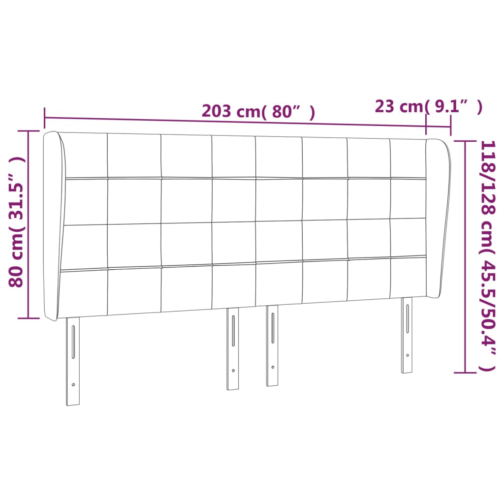 Hoofdbord met randen 203x23x118/128 cm stof lichtgrijs Hoofdborden en voetborden | Creëer jouw Trendy Thuis | Gratis bezorgd & Retour | Trendy.nl