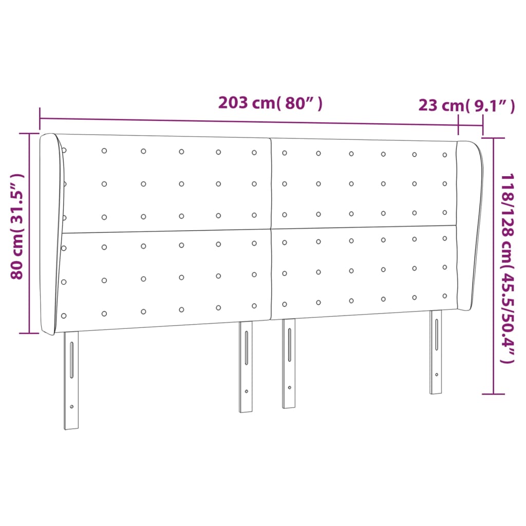 Hoofdbord met randen 203x23x118/128 cm kunstleer grijs Hoofdborden en voetborden | Creëer jouw Trendy Thuis | Gratis bezorgd & Retour | Trendy.nl