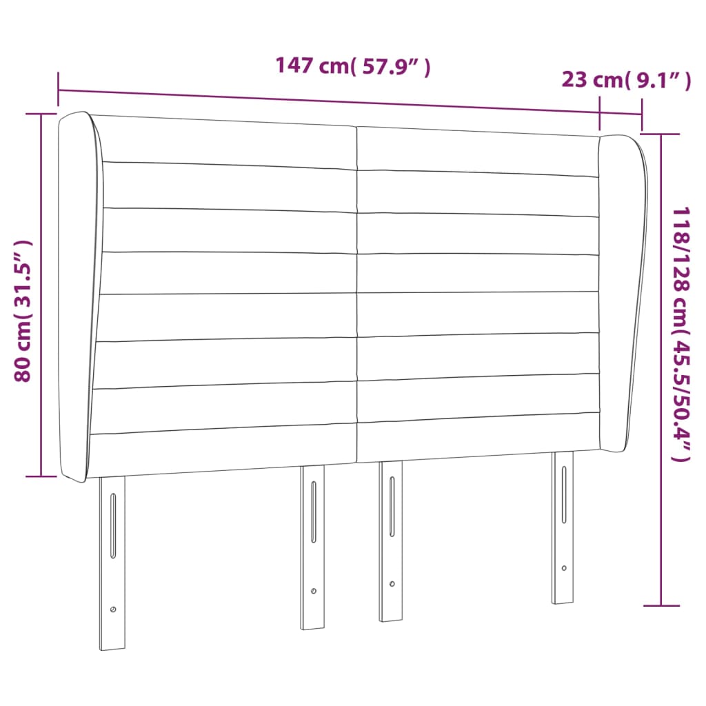 Hoofdbord met randen 147x23x118/128 cm stof lichtgrijs Hoofdborden en voetborden | Creëer jouw Trendy Thuis | Gratis bezorgd & Retour | Trendy.nl