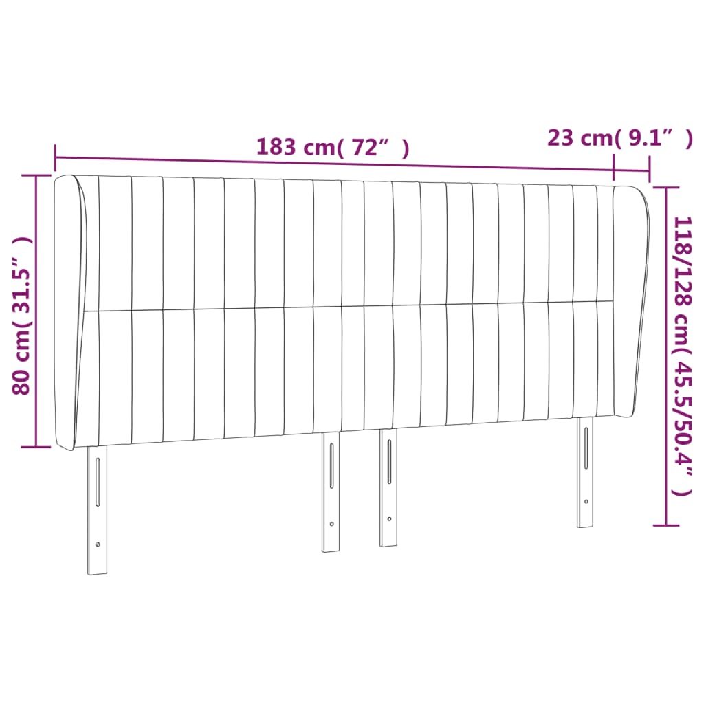 Hoofdbord met randen 183x23x118/128 cm stof lichtgrijs Hoofdborden en voetborden | Creëer jouw Trendy Thuis | Gratis bezorgd & Retour | Trendy.nl