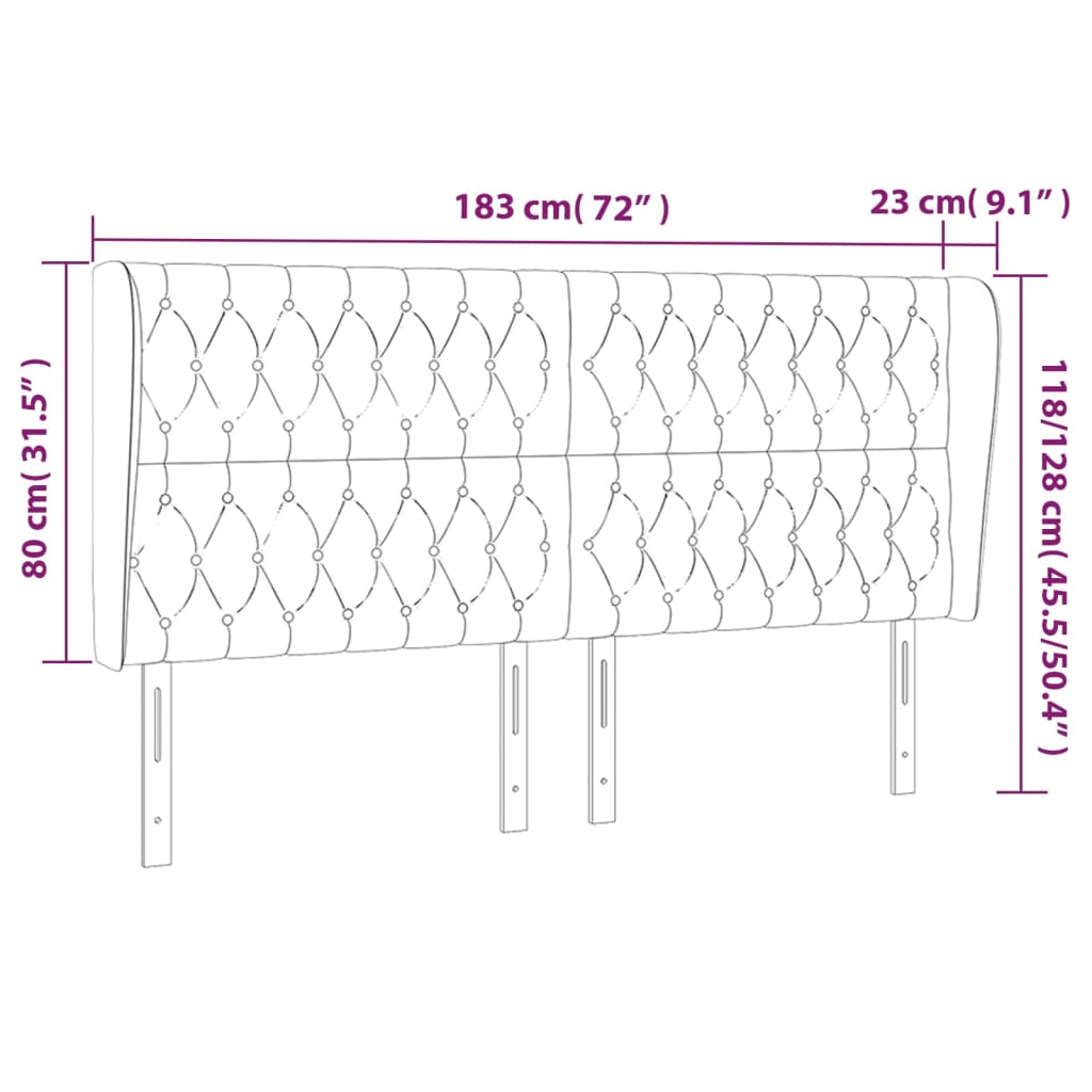 Hoofdbord met randen 183x23x118/128 cm stof lichtgrijs Hoofdborden en voetborden | Creëer jouw Trendy Thuis | Gratis bezorgd & Retour | Trendy.nl