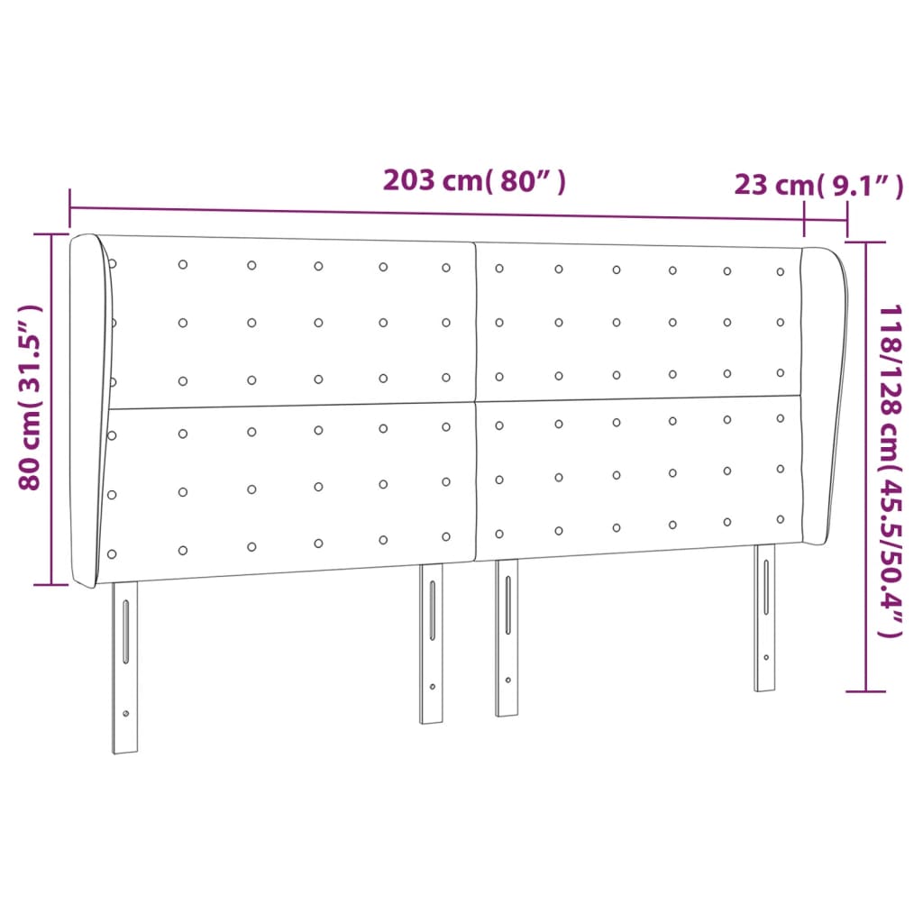 Hoofdbord met randen 203x23x118/128 cm stof lichtgrijs Hoofdborden en voetborden | Creëer jouw Trendy Thuis | Gratis bezorgd & Retour | Trendy.nl