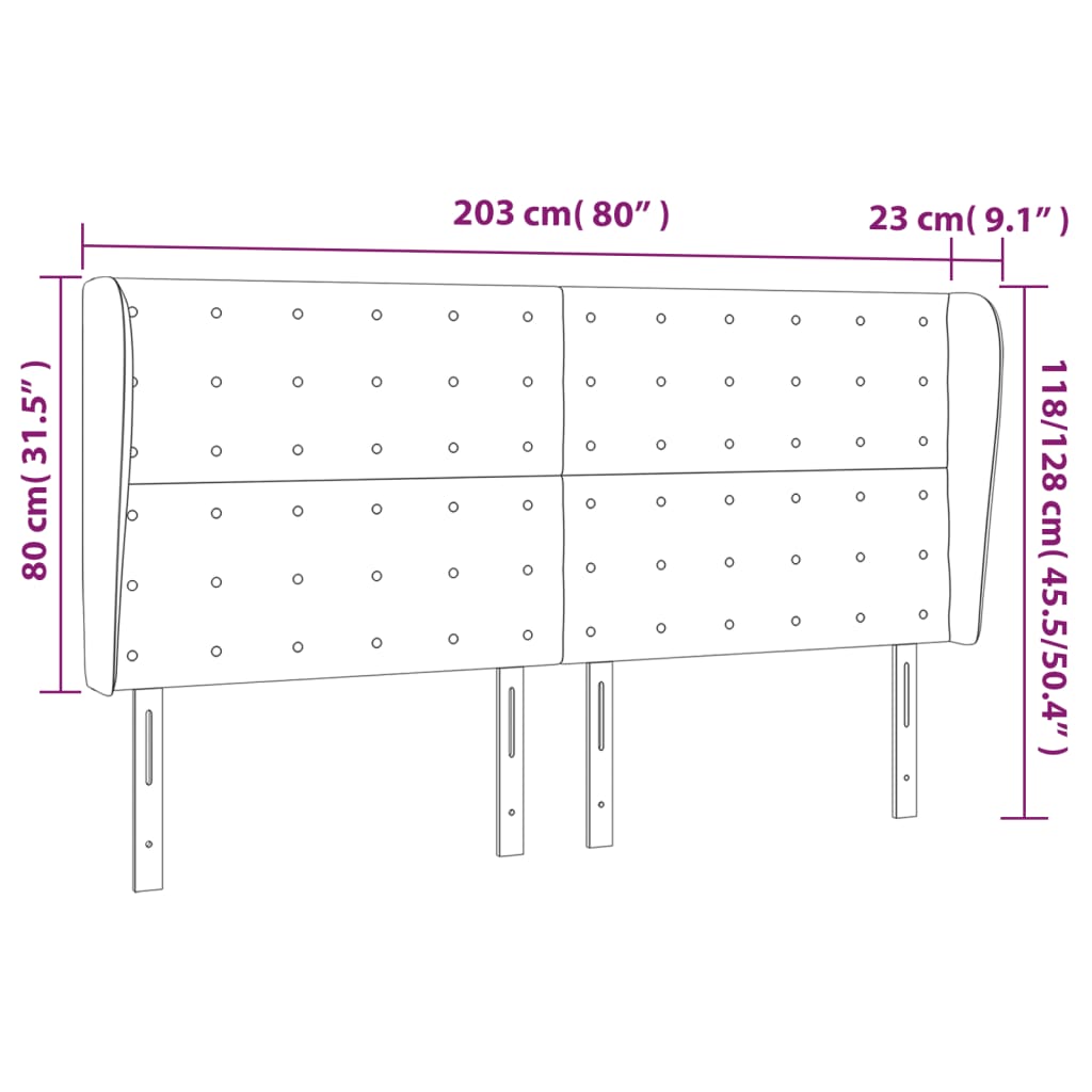 Hoofdbord met randen 203x23x118/128 cm fluweel donkergrijs Hoofdborden en voetborden | Creëer jouw Trendy Thuis | Gratis bezorgd & Retour | Trendy.nl