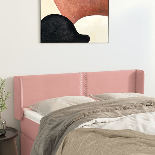 Hoofdbord met randen 147x16x78/88 cm fluweel roze