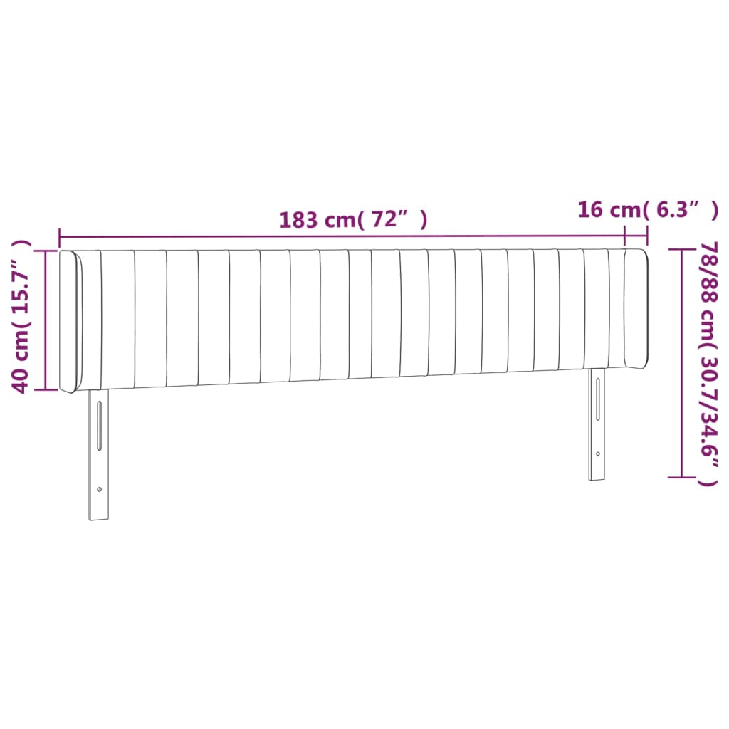 Hoofdbord met randen 183x16x78/88 cm fluweel lichtgrijs Hoofdborden en voetborden | Creëer jouw Trendy Thuis | Gratis bezorgd & Retour | Trendy.nl