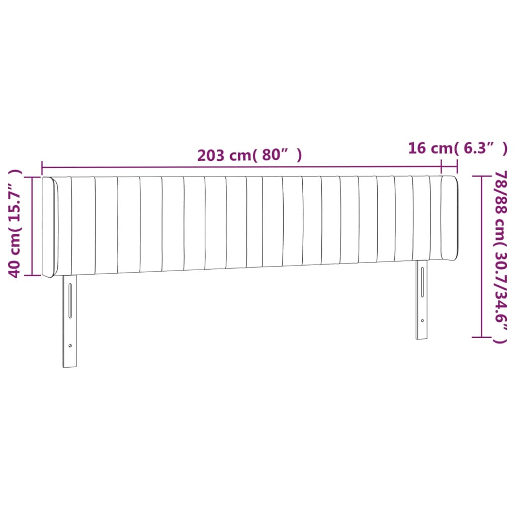 Hoofdbord met randen 203x16x78/88 cm fluweel zwart Hoofdborden en voetborden | Creëer jouw Trendy Thuis | Gratis bezorgd & Retour | Trendy.nl