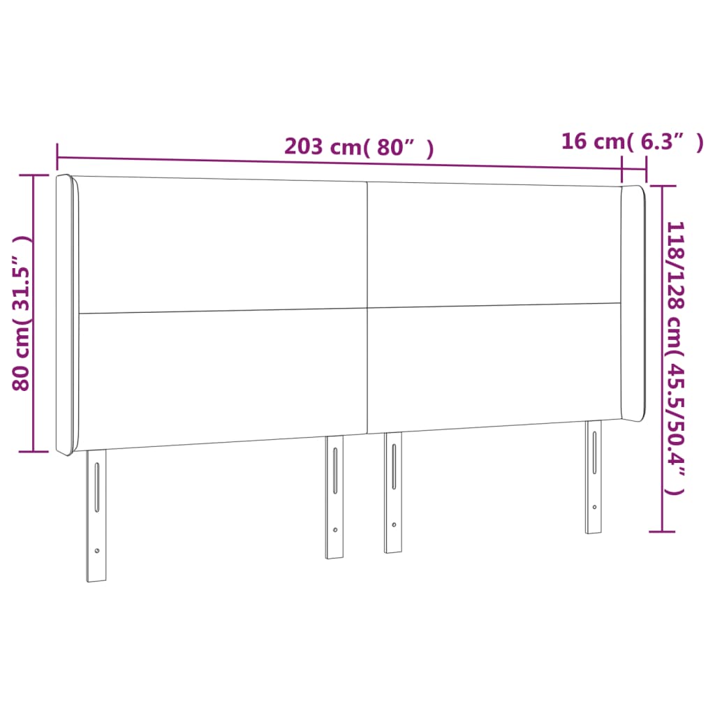 Hoofdbord met randen 203x16x118/128 cm stof lichtgrijs Hoofdborden en voetborden | Creëer jouw Trendy Thuis | Gratis bezorgd & Retour | Trendy.nl