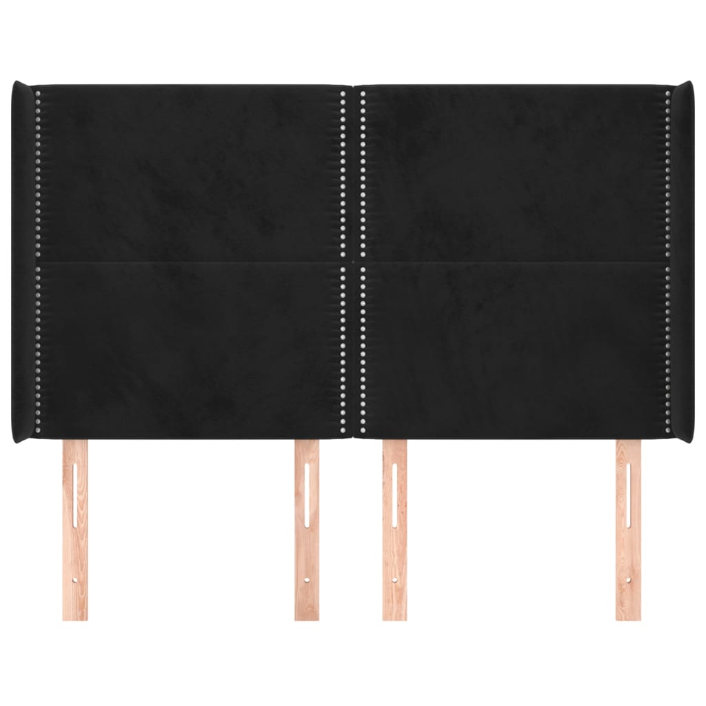 Hoofdbord met randen 147x16x118/128 cm fluweel zwart