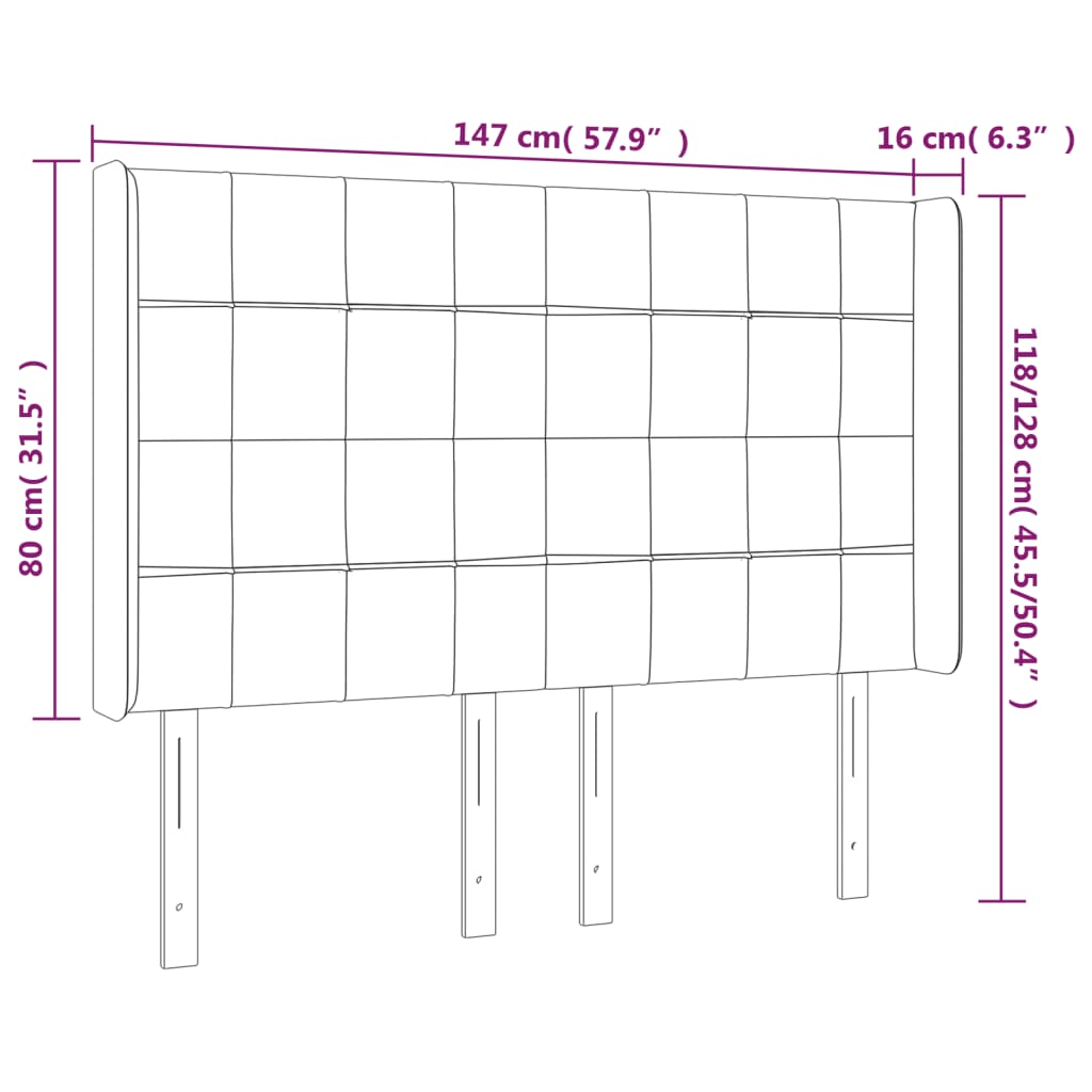 Hoofdbord met randen 147x16x118/128 cm stof lichtgrijs Hoofdborden en voetborden | Creëer jouw Trendy Thuis | Gratis bezorgd & Retour | Trendy.nl