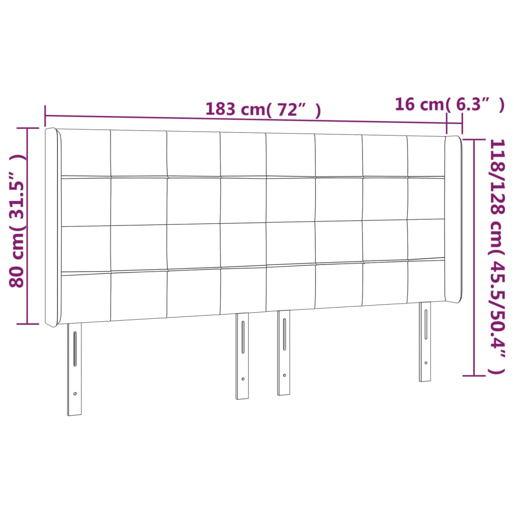 Hoofdbord met randen 183x16x118/128 cm stof lichtgrijs Hoofdborden en voetborden | Creëer jouw Trendy Thuis | Gratis bezorgd & Retour | Trendy.nl