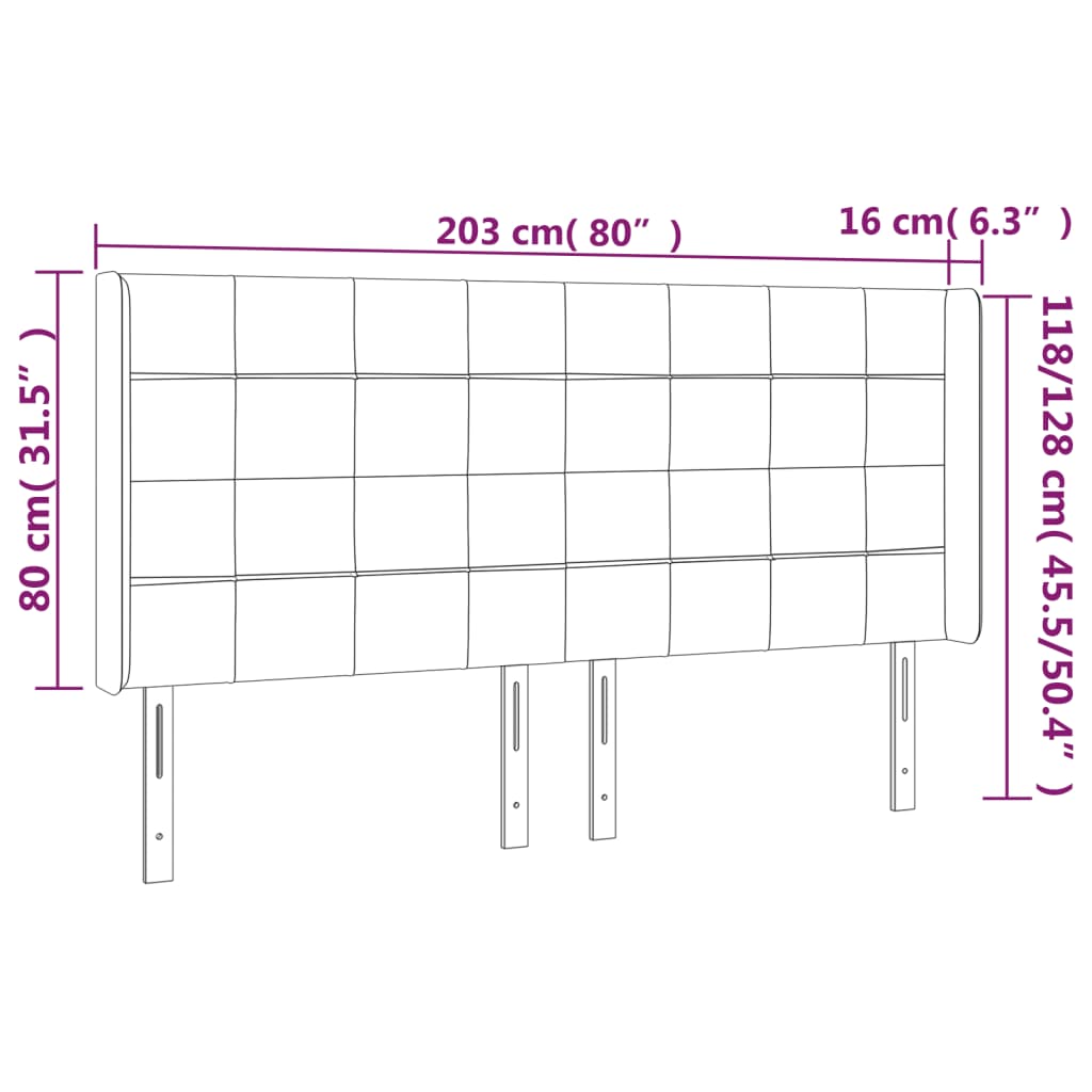 Hoofdbord met randen 203x16x118/128 cm stof lichtgrijs Hoofdborden en voetborden | Creëer jouw Trendy Thuis | Gratis bezorgd & Retour | Trendy.nl