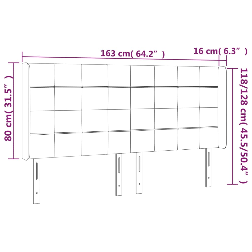 Hoofdbord met randen 163x16x118/128 cm fluweel donkergrijs Hoofdborden en voetborden | Creëer jouw Trendy Thuis | Gratis bezorgd & Retour | Trendy.nl