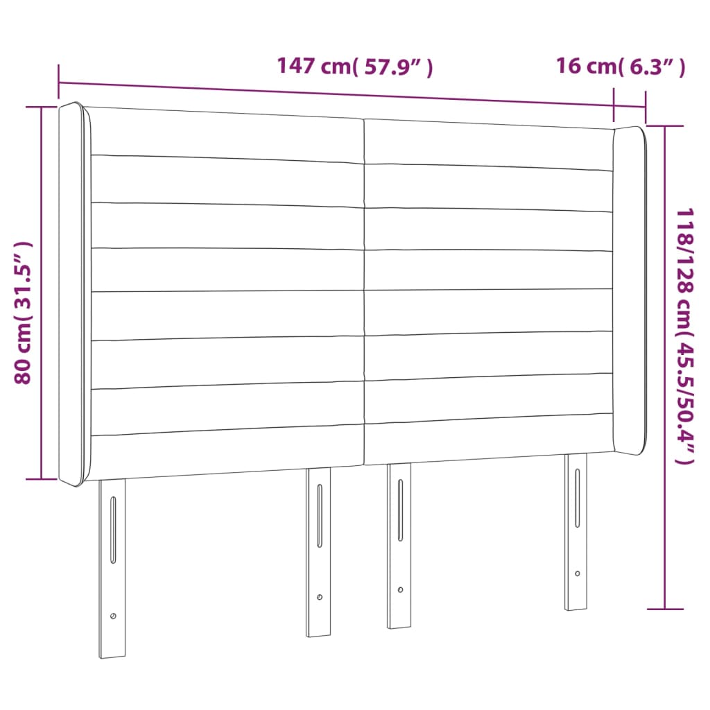 Hoofdbord met randen 147x16x118/128 cm stof lichtgrijs Hoofdborden en voetborden | Creëer jouw Trendy Thuis | Gratis bezorgd & Retour | Trendy.nl