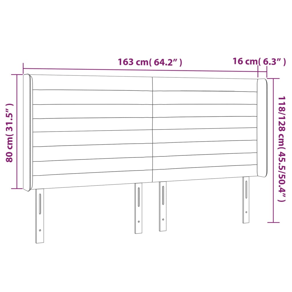 Hoofdbord met randen 163x16x118/128 cm stof lichtgrijs Hoofdborden en voetborden | Creëer jouw Trendy Thuis | Gratis bezorgd & Retour | Trendy.nl