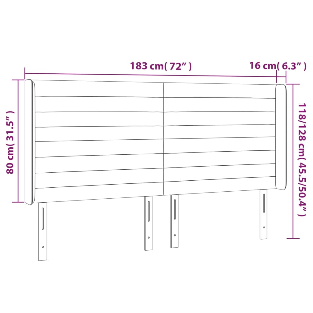 Hoofdbord met randen 183x16x118/128 cm stof lichtgrijs Hoofdborden en voetborden | Creëer jouw Trendy Thuis | Gratis bezorgd & Retour | Trendy.nl