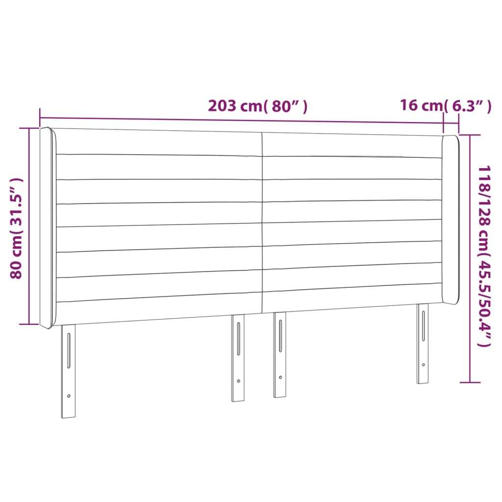 Hoofdbord met randen 203x16x118/128 cm stof zwart Hoofdborden en voetborden | Creëer jouw Trendy Thuis | Gratis bezorgd & Retour | Trendy.nl