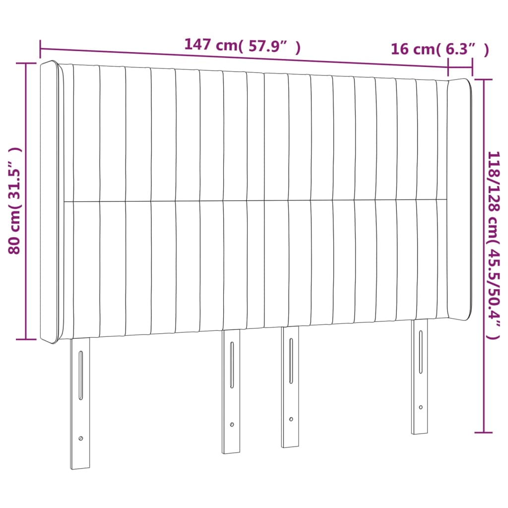 Hoofdbord met randen 147x16x118/128 cm stof lichtgrijs Hoofdborden en voetborden | Creëer jouw Trendy Thuis | Gratis bezorgd & Retour | Trendy.nl