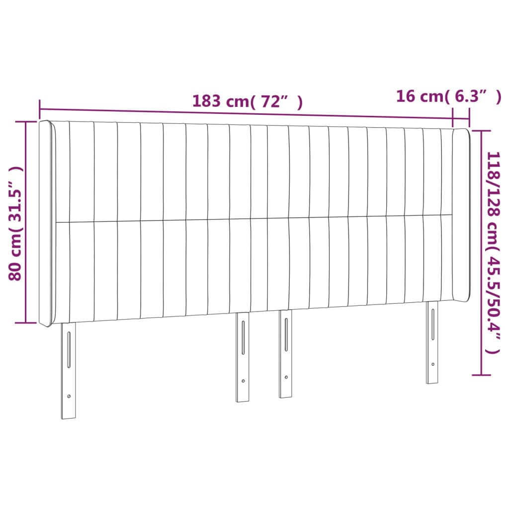 Hoofdbord met randen 183x16x118/128 cm stof lichtgrijs Hoofdborden en voetborden | Creëer jouw Trendy Thuis | Gratis bezorgd & Retour | Trendy.nl