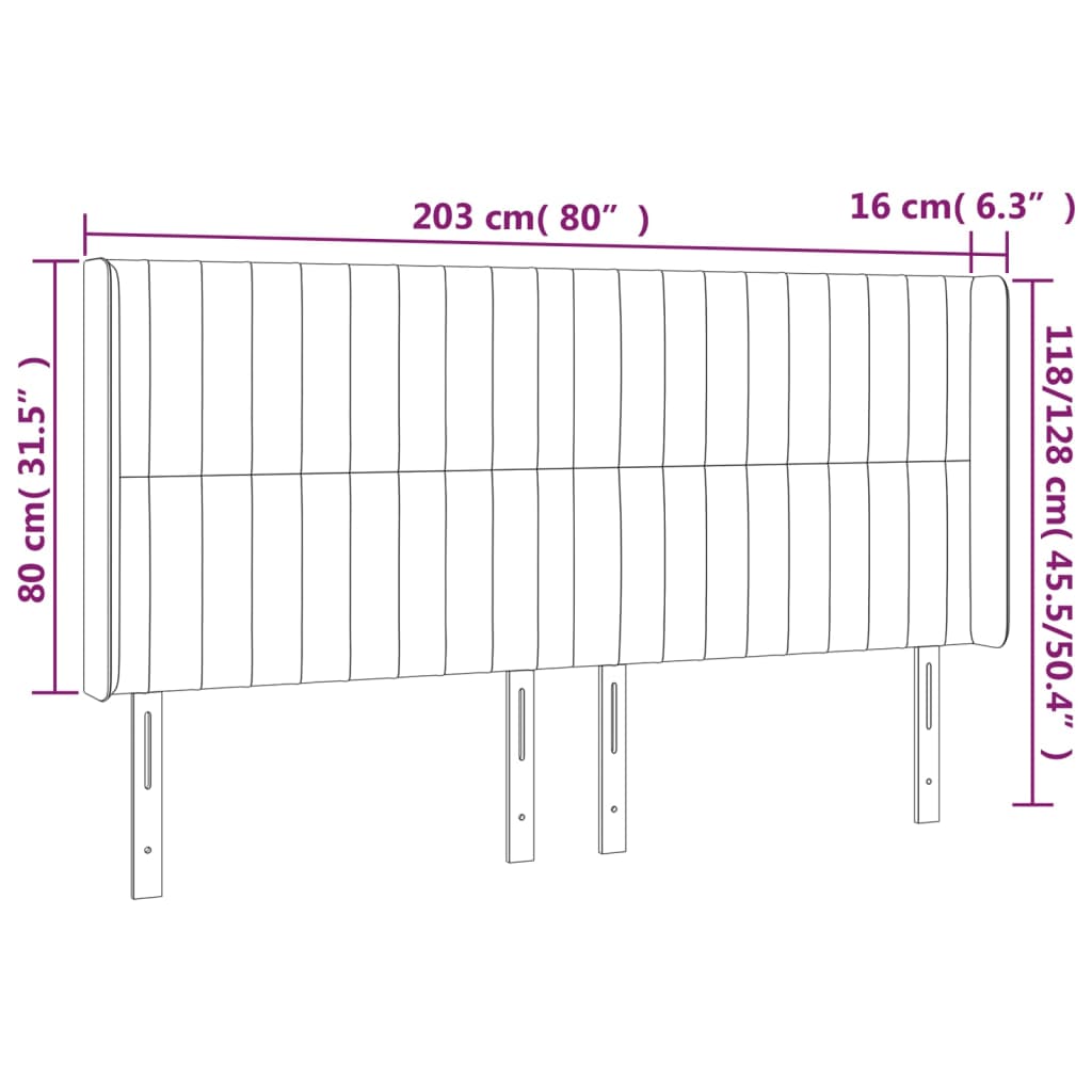 Hoofdbord met randen 203x16x118/128 cm stof lichtgrijs Hoofdborden en voetborden | Creëer jouw Trendy Thuis | Gratis bezorgd & Retour | Trendy.nl