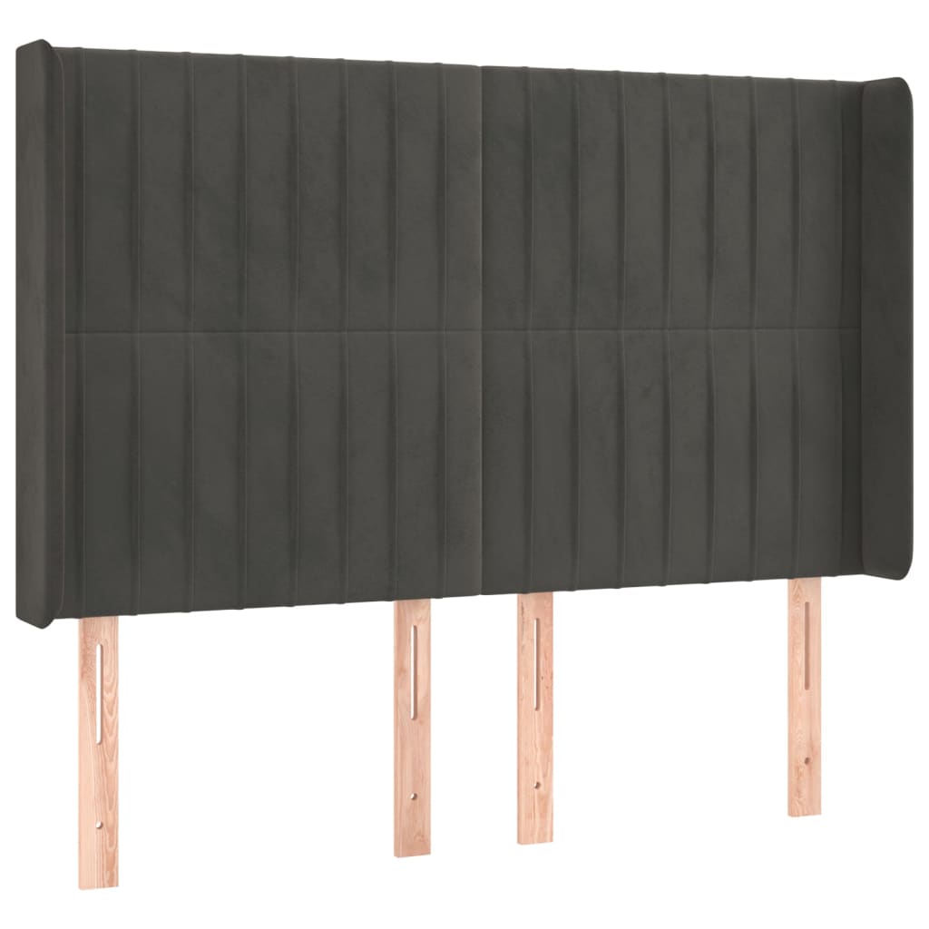 Hoofdbord met randen 147x16x118/128 cm fluweel donkergrijs Hoofdborden en voetborden | Creëer jouw Trendy Thuis | Gratis bezorgd & Retour | Trendy.nl