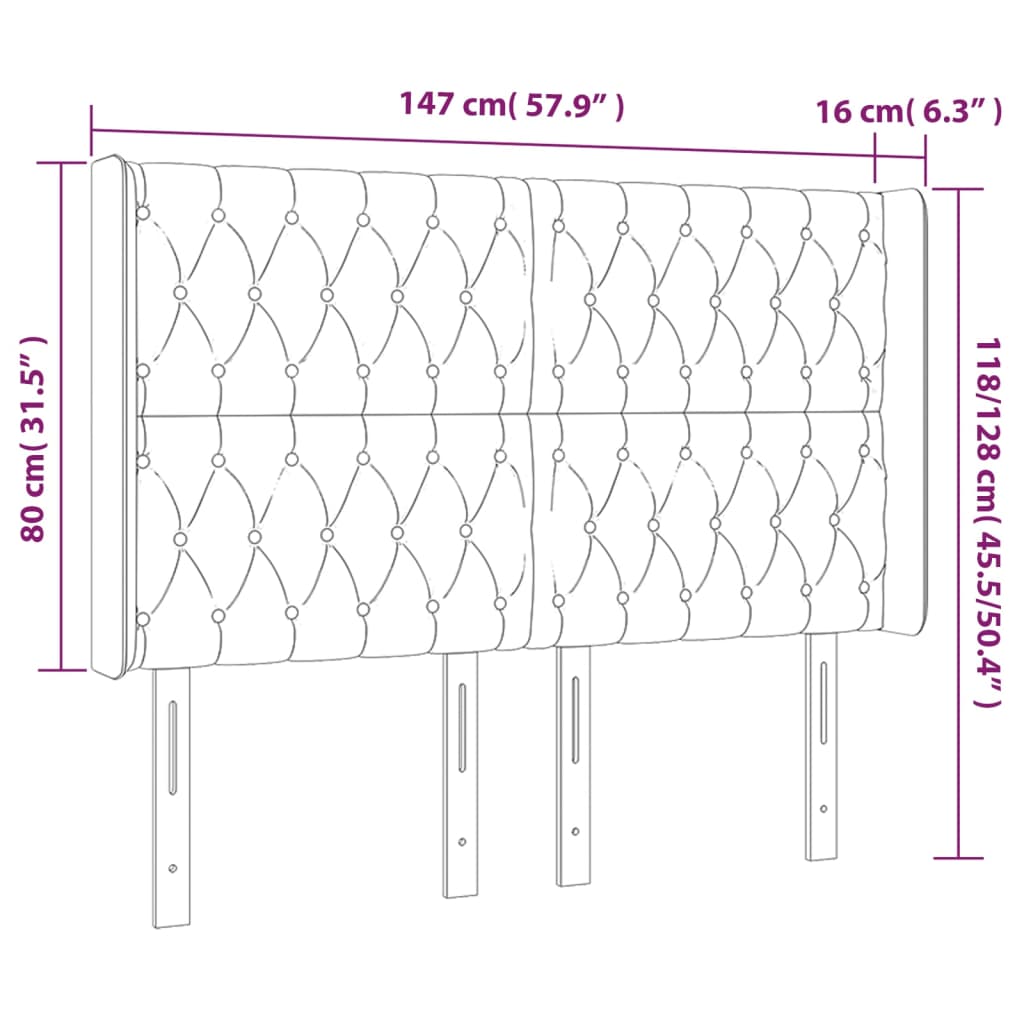 Hoofdbord met randen 147x16x118/128 cm stof lichtgrijs Hoofdborden en voetborden | Creëer jouw Trendy Thuis | Gratis bezorgd & Retour | Trendy.nl