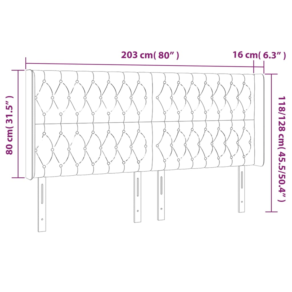 Hoofdbord met randen 203x16x118/128 cm stof donkerbruin Hoofdborden en voetborden | Creëer jouw Trendy Thuis | Gratis bezorgd & Retour | Trendy.nl