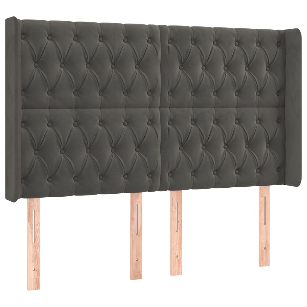 Hoofdbord met randen 163x16x118/128 cm fluweel donkergrijs Hoofdborden en voetborden | Creëer jouw Trendy Thuis | Gratis bezorgd & Retour | Trendy.nl