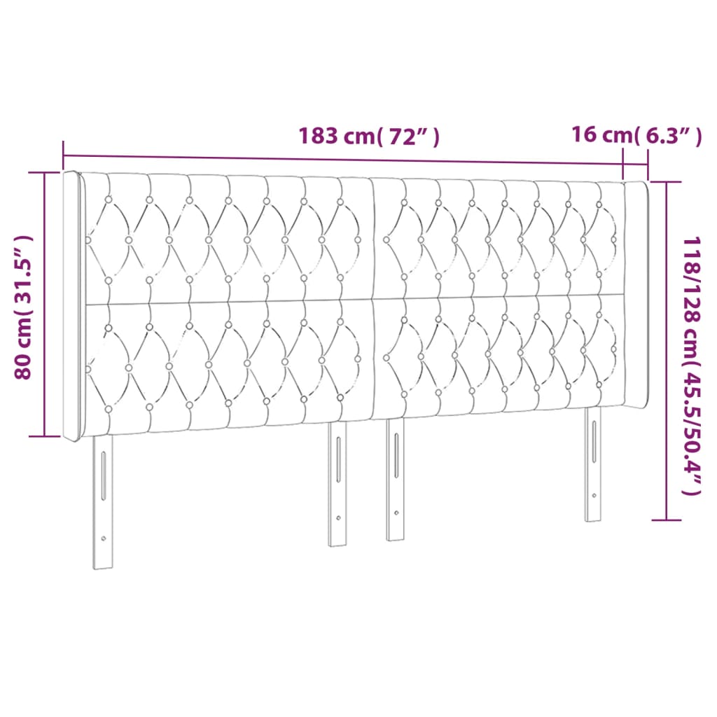 Hoofdbord met randen 183x16x118/128 cm fluweel lichtgrijs Hoofdborden en voetborden | Creëer jouw Trendy Thuis | Gratis bezorgd & Retour | Trendy.nl