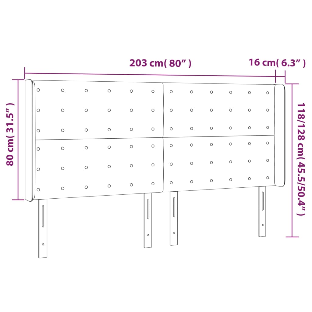 Hoofdbord met randen 203x16x118/128 cm stof donkergrijs Hoofdborden en voetborden | Creëer jouw Trendy Thuis | Gratis bezorgd & Retour | Trendy.nl