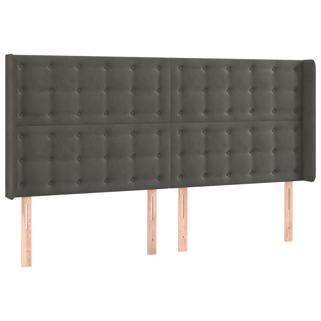 Hoofdbord met randen 203x16x118/128 cm fluweel donkergrijs Hoofdborden en voetborden | Creëer jouw Trendy Thuis | Gratis bezorgd & Retour | Trendy.nl