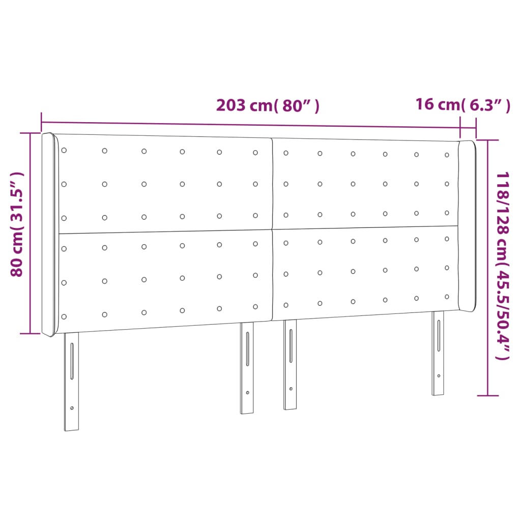 Hoofdbord met randen 203x16x118/128 cm fluweel donkergrijs Hoofdborden en voetborden | Creëer jouw Trendy Thuis | Gratis bezorgd & Retour | Trendy.nl