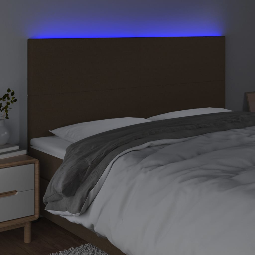 Hoofdbord LED 180x5x118/128 cm stof donkerbruin Hoofdborden en voetborden | Creëer jouw Trendy Thuis | Gratis bezorgd & Retour | Trendy.nl