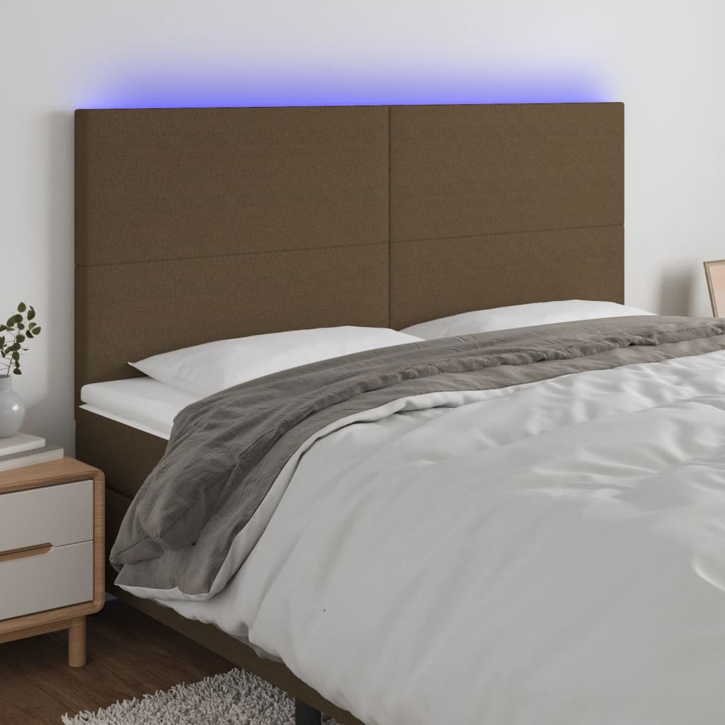 Hoofdbord LED 180x5x118/128 cm stof donkerbruin Hoofdborden en voetborden | Creëer jouw Trendy Thuis | Gratis bezorgd & Retour | Trendy.nl